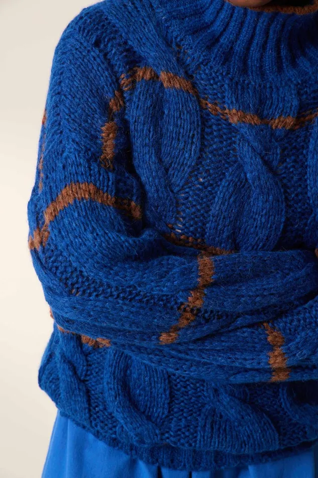 Pulls and Vests Women Leon and Harper Melodie Stripe Cardigan Blue