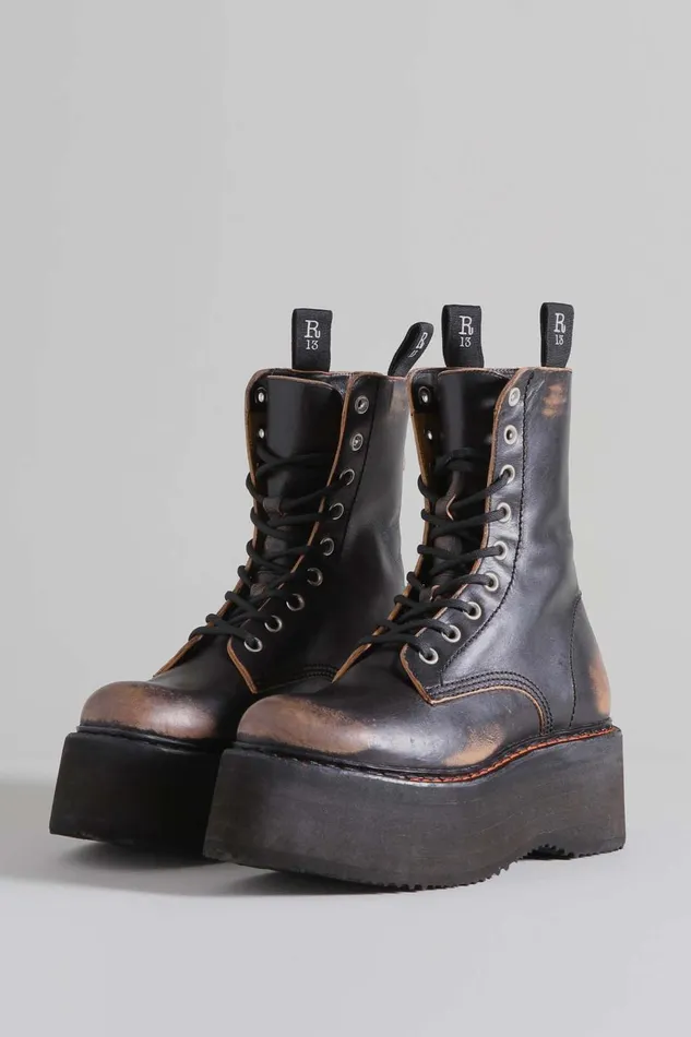 R13 Boots Women DOUBLE STACK BOOT 8211 REMOVE COMBAT BOOTS