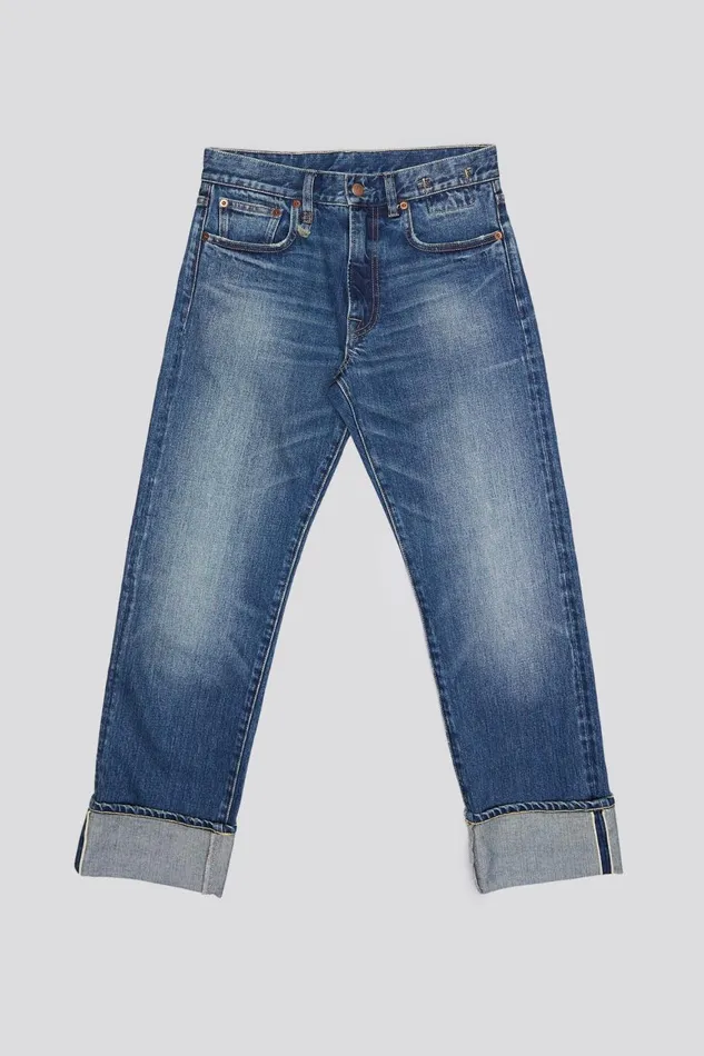 R13 Boyfriend Women CUFFED ROMEO JEANS 8211 CASLON SELVEDGE BLUE