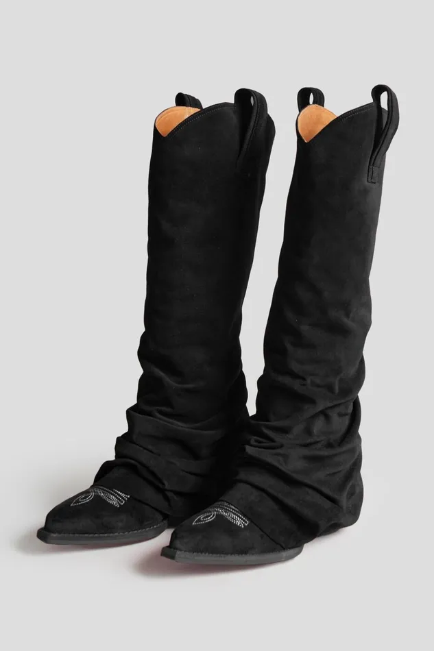 R13 Cowboys Women MID COWBOY BOOT 8211 BLACK SUEDE