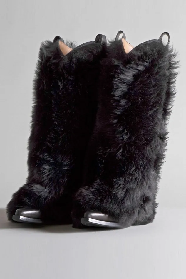 R13 Cowboys Women MID COWBOY BOOTS WITH SLEEVE 8211 BLACK FUR