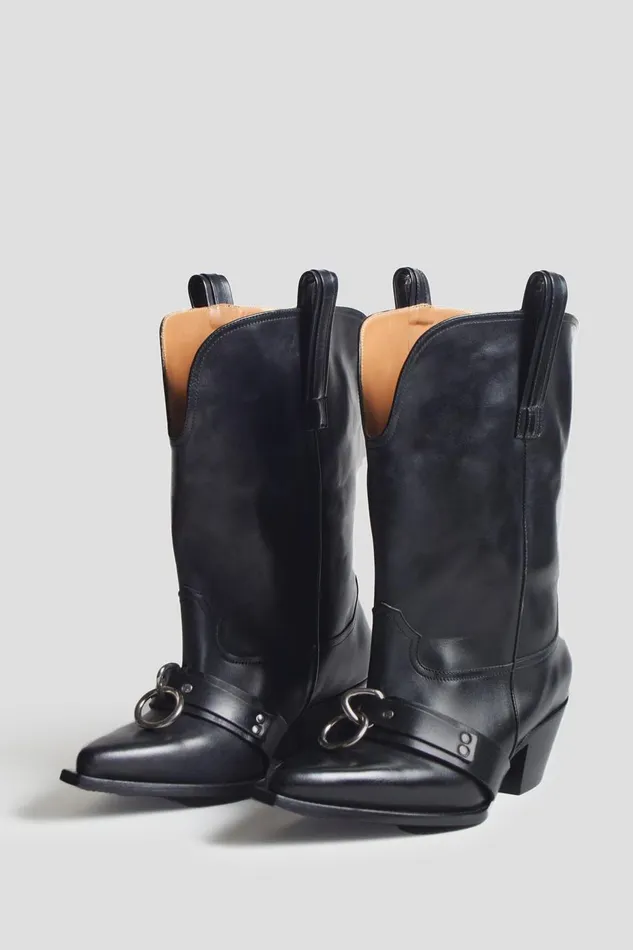 R13 Cowboys Women RINGED LOW RIDER COWBOY BOOT 8211 BLACK