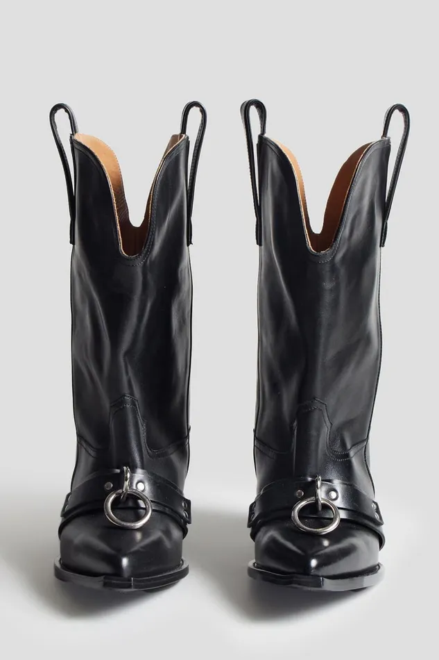R13 Cowboys Women RINGED LOW RIDER COWBOY BOOT 8211 BLACK