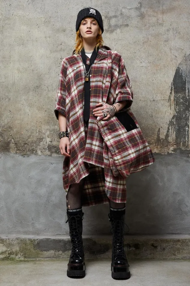 R13 Dresses and Skirts Women PLAID OVERSIZED BOXY SHIRTDRESS 8211 ECRUMAROON PLAID