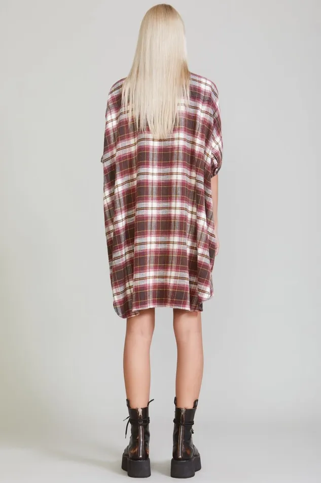 R13 Dresses and Skirts Women PLAID OVERSIZED BOXY SHIRTDRESS 8211 ECRUMAROON PLAID