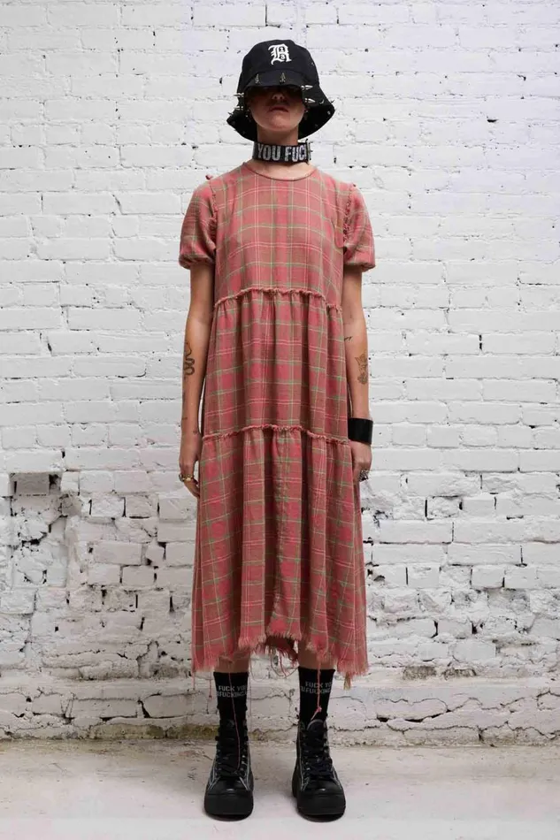 R13 Dresses and Skirts Women SHREDDED RELAXED MIDI 8211 RED PLAID