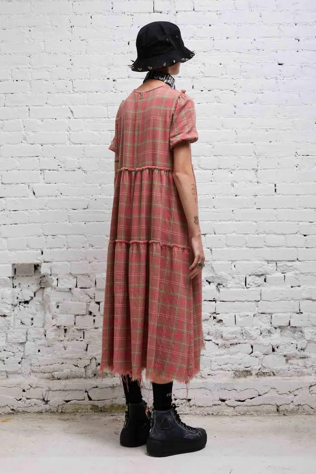 R13 Dresses and Skirts Women SHREDDED RELAXED MIDI 8211 RED PLAID