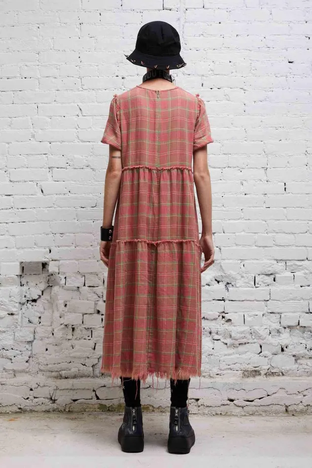 R13 Dresses and Skirts Women SHREDDED RELAXED MIDI 8211 RED PLAID
