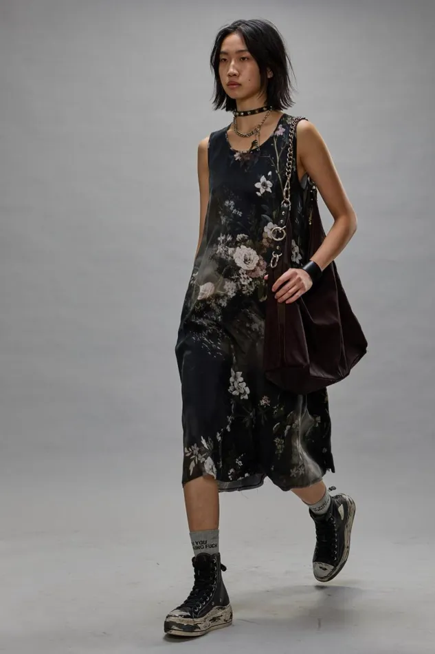 R13 Dresses and Skirts Women SLEEVELESS MIDI DRESS 8211 BLEACHED BLACK FLORAL