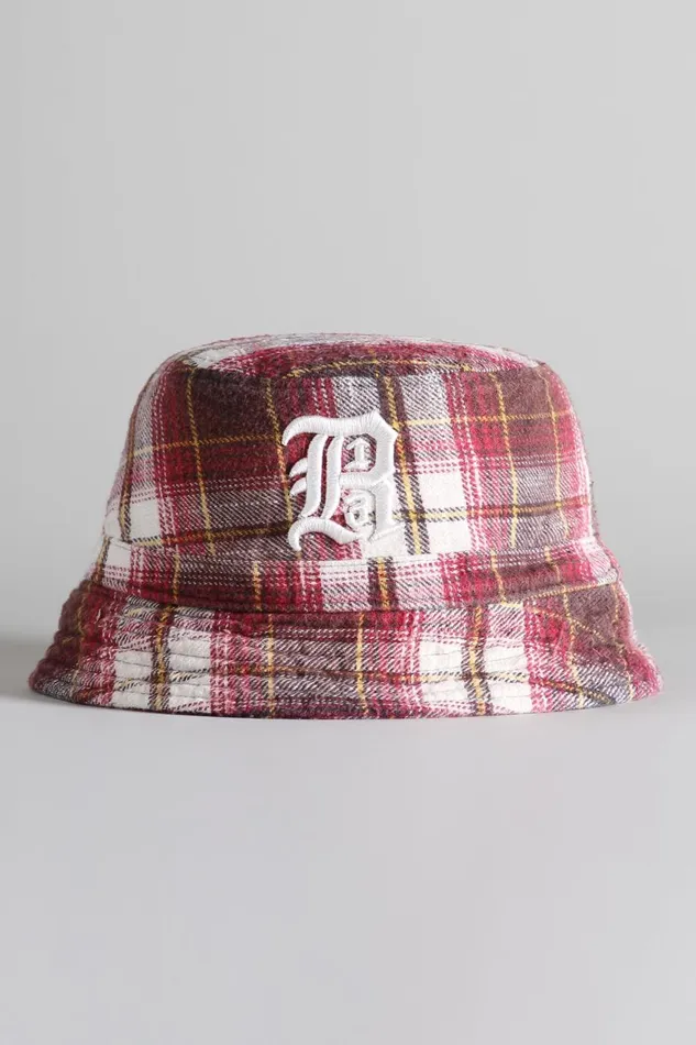 R13 Hats Women LAYERED BUCKET HAT 8211 ECRUMAROON PLAID