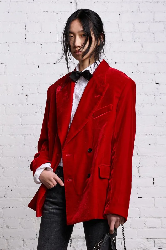 R13 Jackets and Coats Women OVERSIZED RAGGED BLAZER 8211 RED VELVET