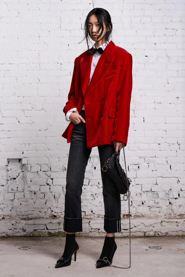 R13 Jackets and Coats Women OVERSIZED RAGGED BLAZER 8211 RED VELVET