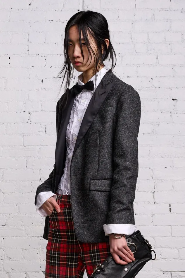 R13 Jackets and Coats Women SHRUNKEN BLAZER 8211 CHARCOAL AND SATIN