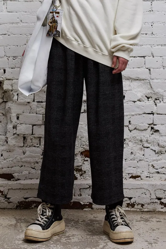 R13 Pants and Shorts Women CROPPED PLEATED WIDE LEG PANT 8211 GREY GLEN PLAID
