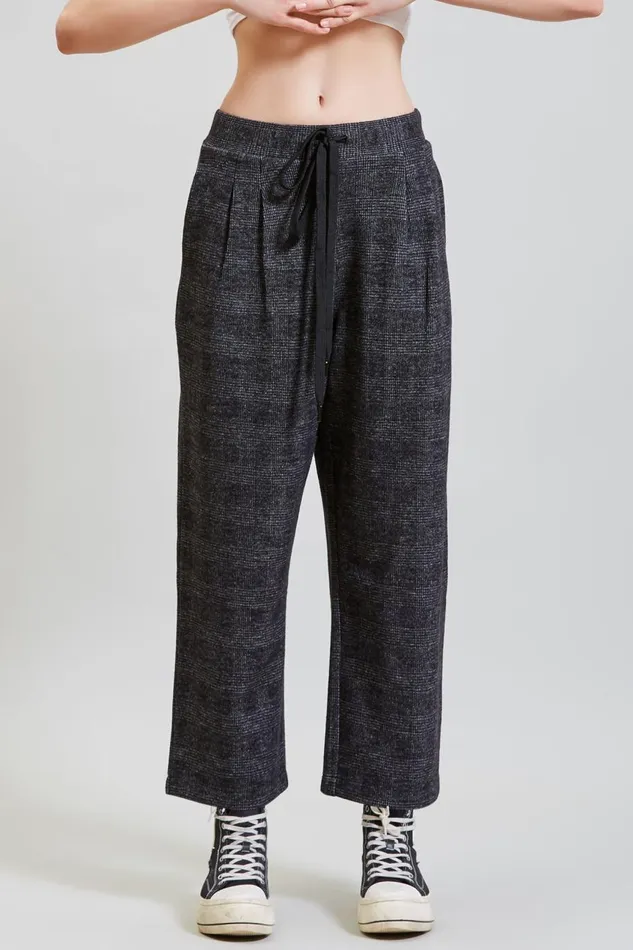 R13 Pants and Shorts Women CROPPED PLEATED WIDE LEG PANT 8211 GREY GLEN PLAID