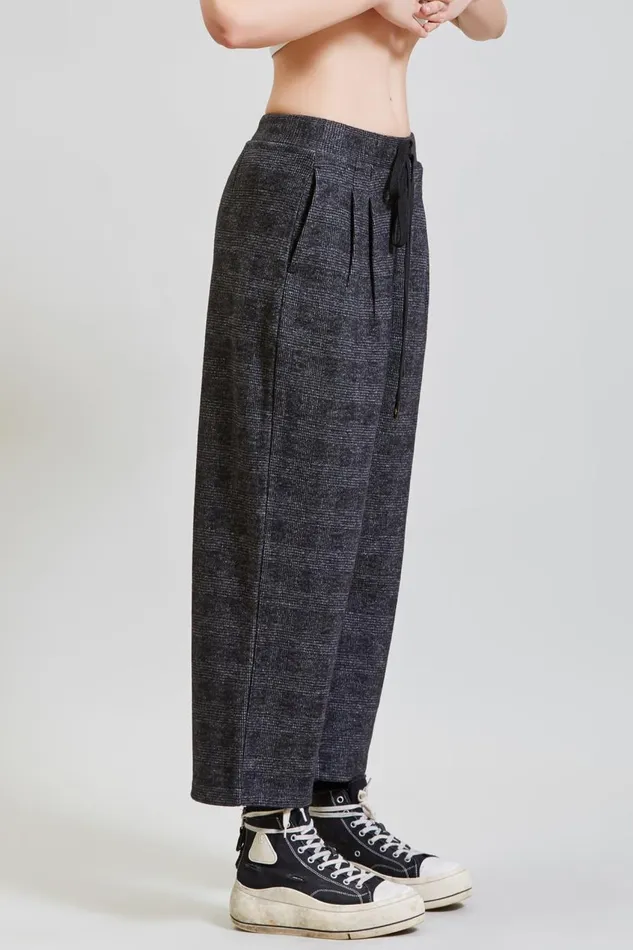 R13 Pants and Shorts Women CROPPED PLEATED WIDE LEG PANT 8211 GREY GLEN PLAID