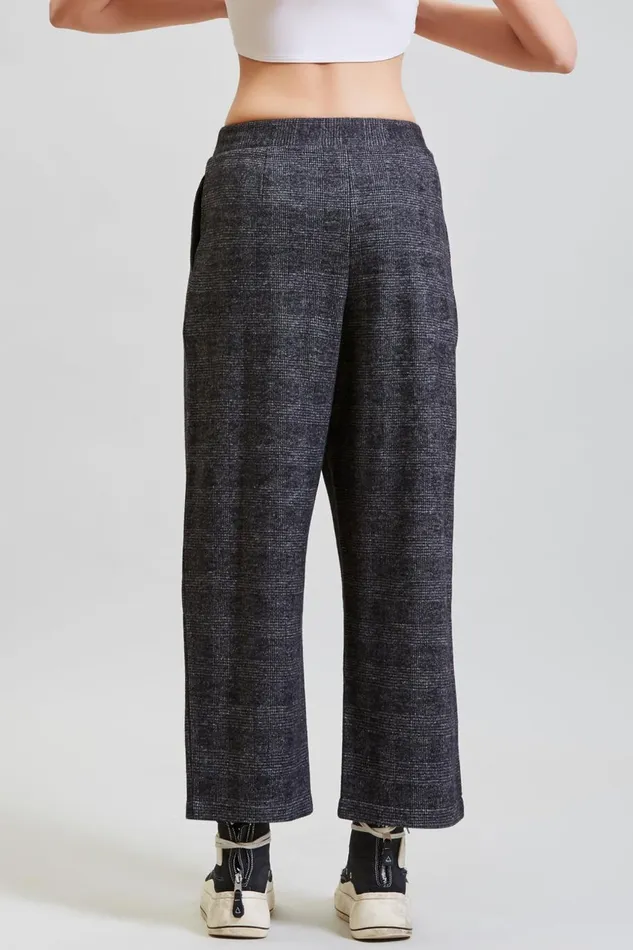 R13 Pants and Shorts Women CROPPED PLEATED WIDE LEG PANT 8211 GREY GLEN PLAID