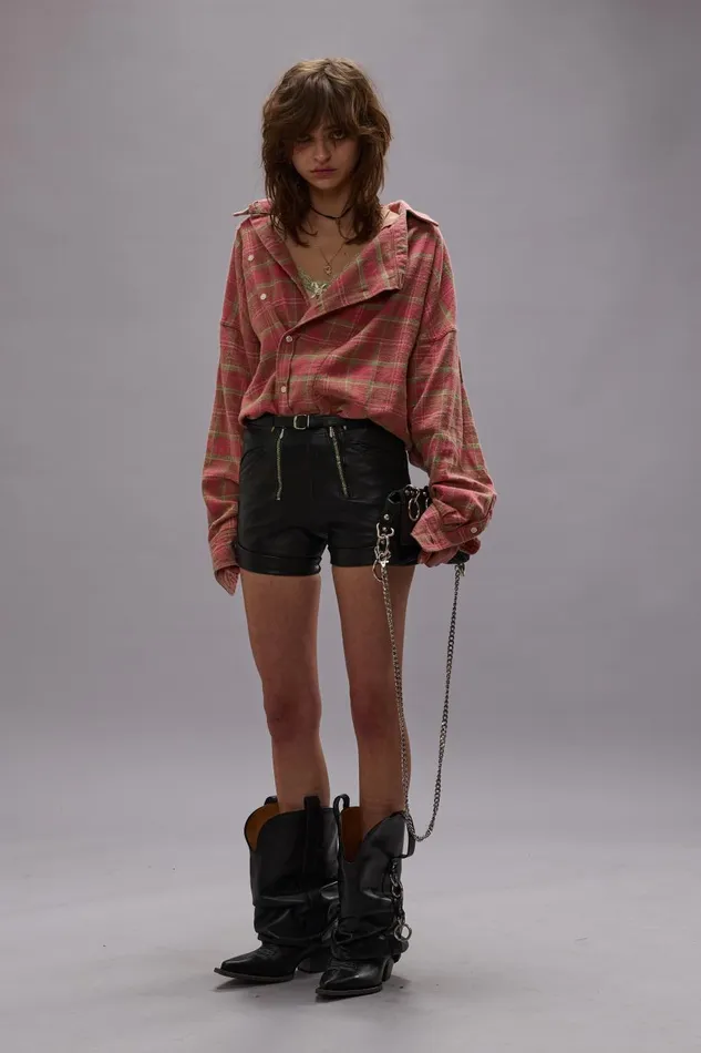 R13 Sale Women ASYMMETRICAL SHIRT 8211 PINK PLAID