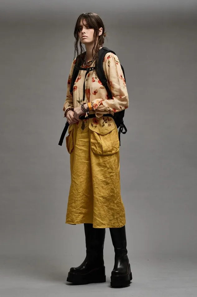 R13 Sale Women BELLOW POCKET DRESS 8211 YELLOW POPPY PRINT