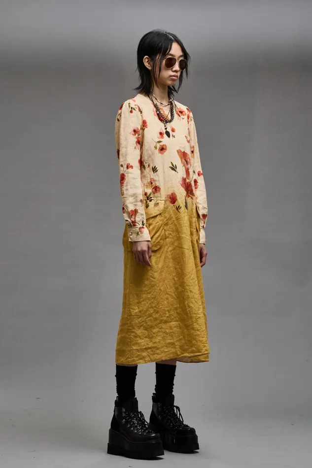 R13 Sale Women BELLOW POCKET DRESS 8211 YELLOW POPPY PRINT