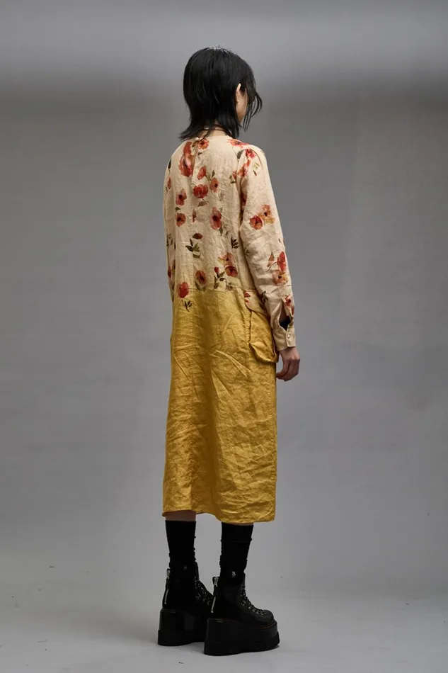 R13 Sale Women BELLOW POCKET DRESS 8211 YELLOW POPPY PRINT