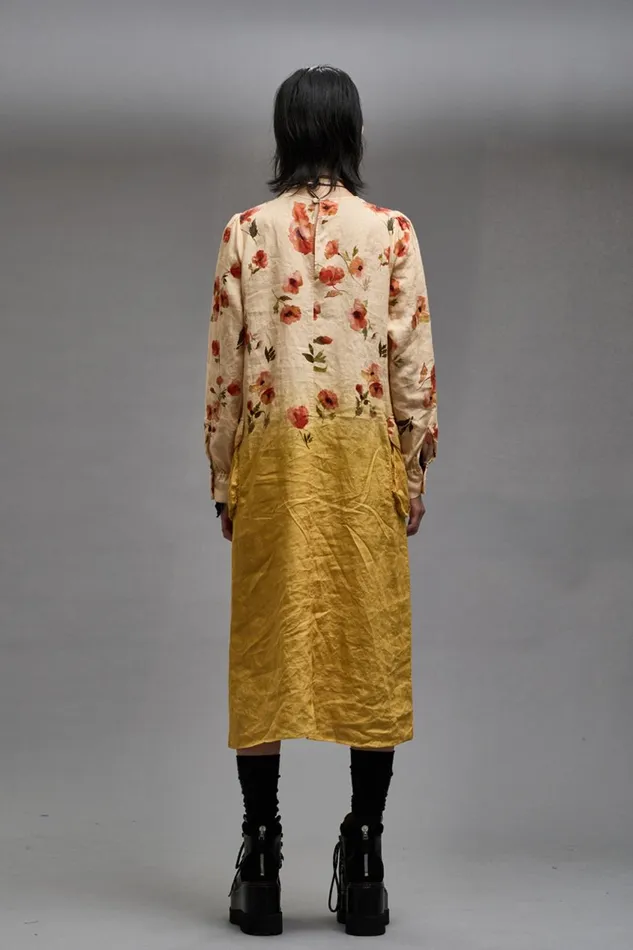 R13 Sale Women BELLOW POCKET DRESS 8211 YELLOW POPPY PRINT