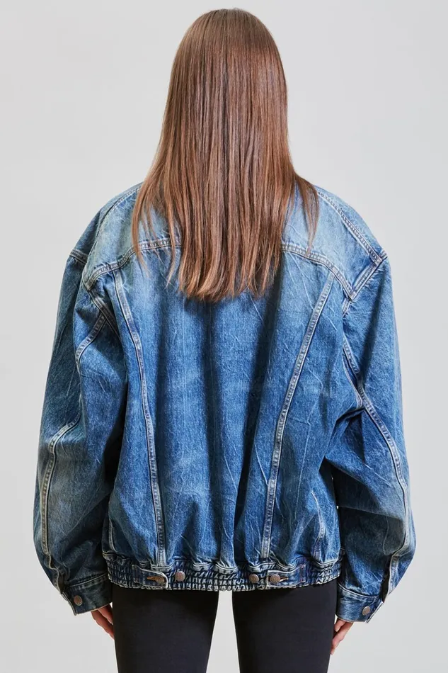 R13 Sale Women CINCHED WAIST DENIM TRUCKER 8211 KELLY R13 Sale Women CINCHED WAIST DENIM TRUCKER 8211 KELLY