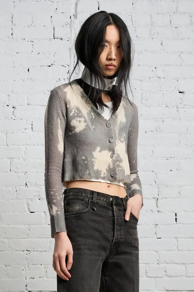 R13 Sale Women CROPPED BABY CARDIGAN 8211 CHARCOAL BLEACH