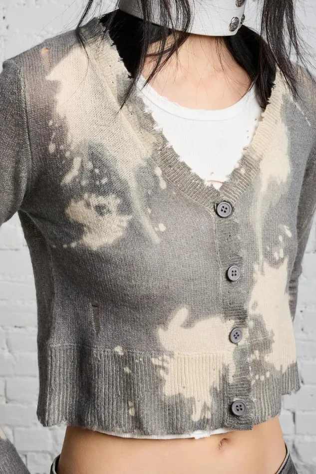 R13 Sale Women CROPPED BABY CARDIGAN 8211 CHARCOAL BLEACH