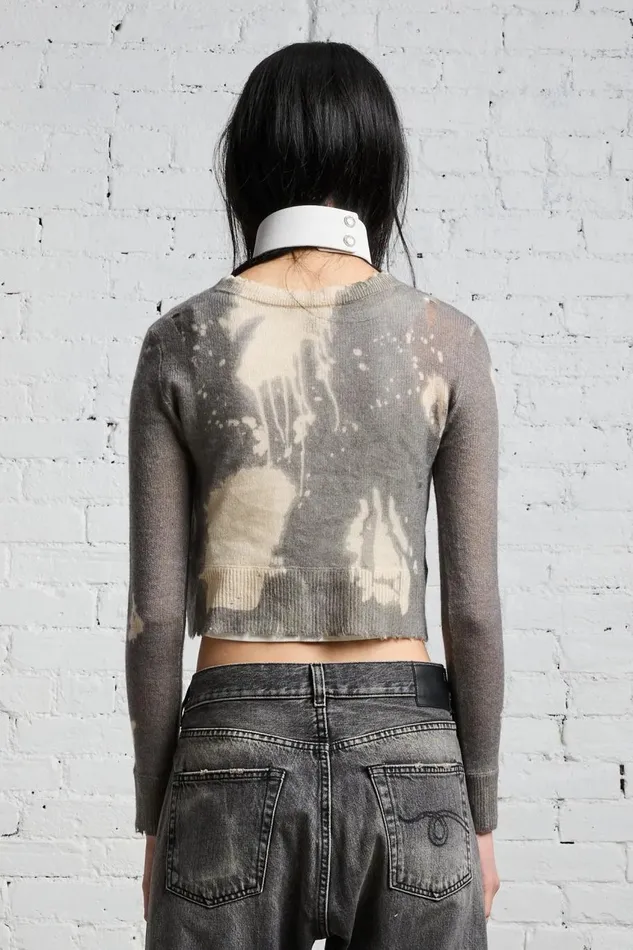 R13 Sale Women CROPPED BABY CARDIGAN 8211 CHARCOAL BLEACH