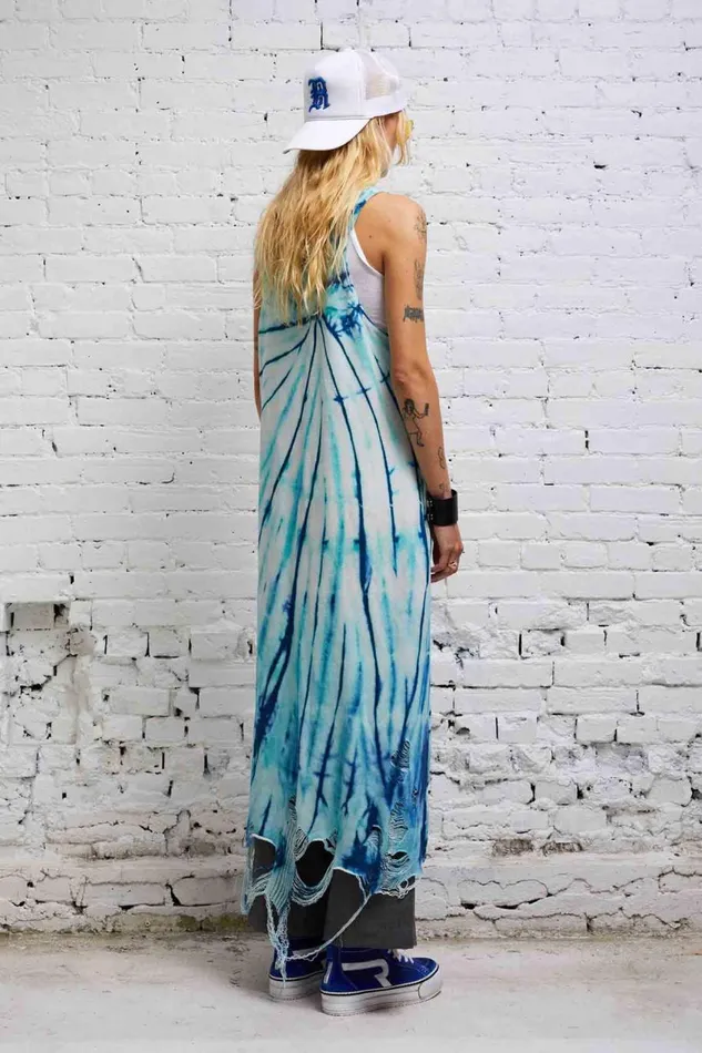 R13 Sale Women DESTROYED KNIT TANK DRESS 8211 BLUE TIEDYE