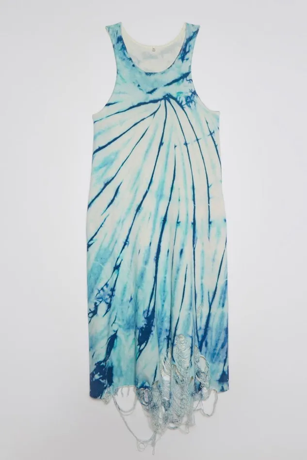 R13 Sale Women DESTROYED KNIT TANK DRESS 8211 BLUE TIEDYE