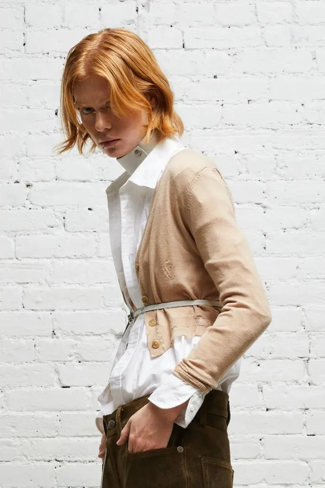 R13 Sale Women DISTRESSED BABY CARDIGAN 8211 TAN