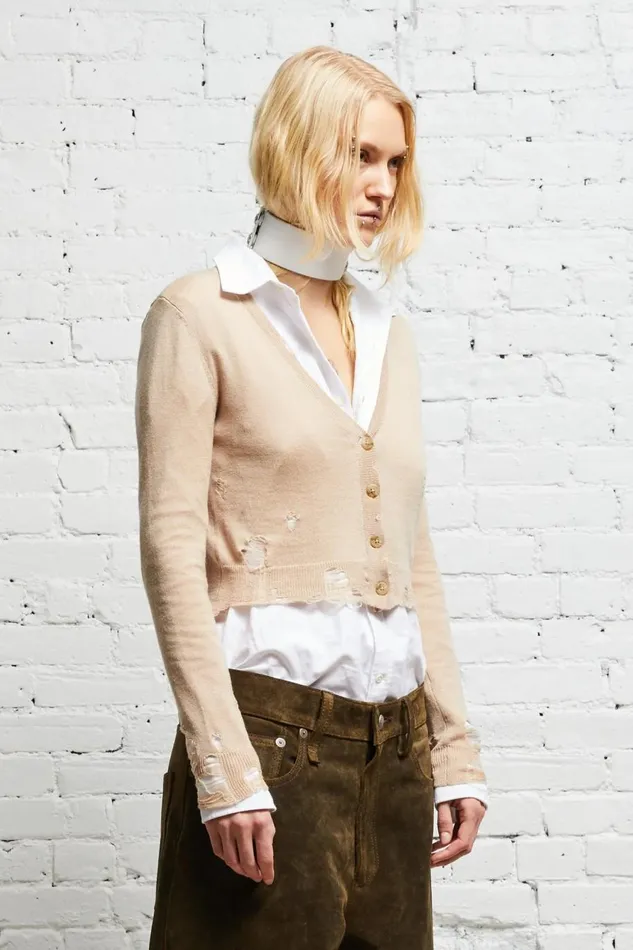 R13 Sale Women DISTRESSED BABY CARDIGAN 8211 TAN