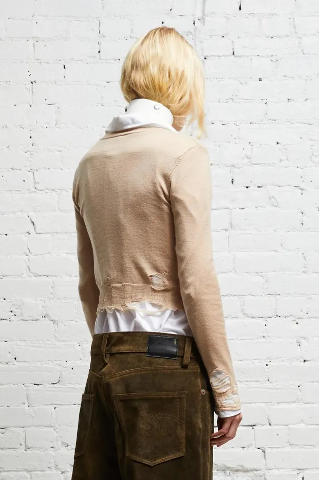 R13 Sale Women DISTRESSED BABY CARDIGAN 8211 TAN