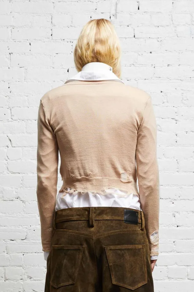R13 Sale Women DISTRESSED BABY CARDIGAN 8211 TAN