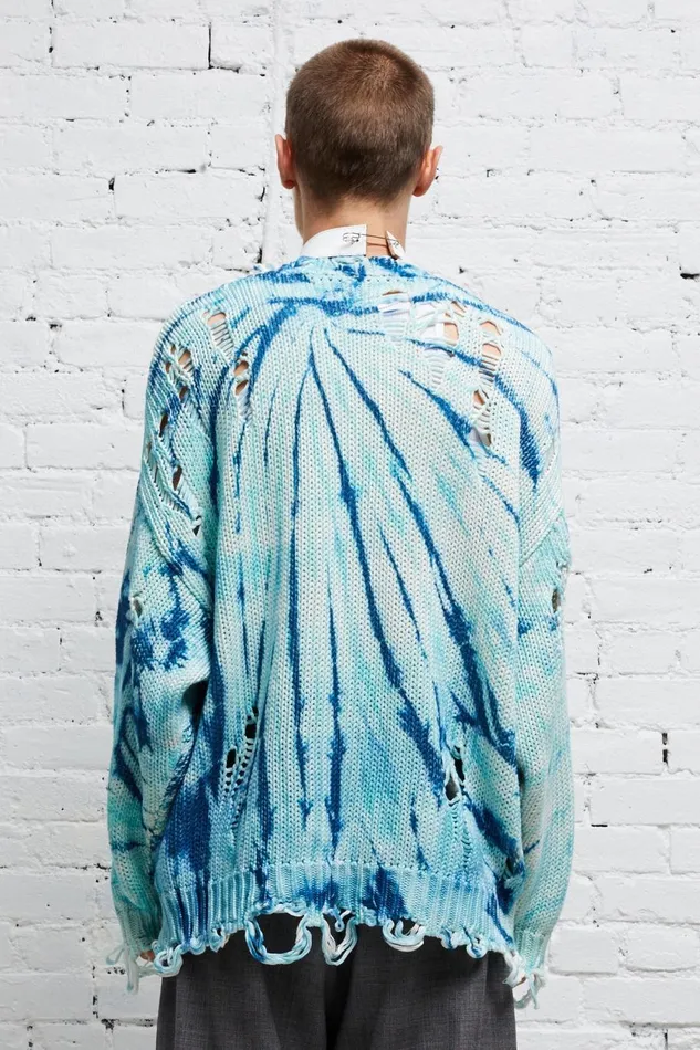 R13 Sale Women DISTRESSED OVERSIZED PULLOVER 8211 BLUE TIEDYE