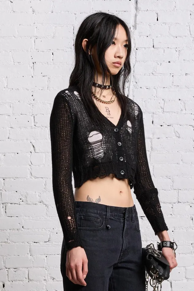 R13 Sale Women DOUBLE LAYER BABY CARDIGAN 8211 BLACK AND ECRU