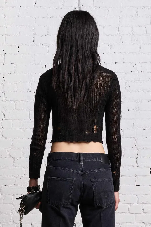 R13 Sale Women DOUBLE LAYER BABY CARDIGAN 8211 BLACK AND ECRU