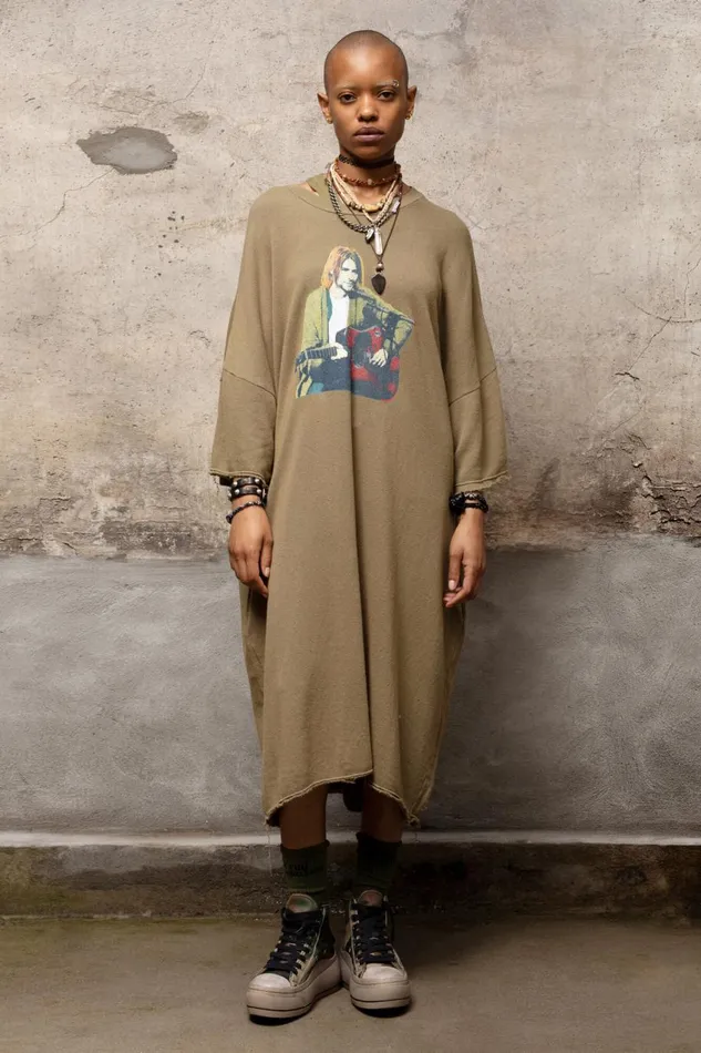 R13 Sale Women ELONGATED TSHIRT DRESS 8211 KURT CONCERT PRINT