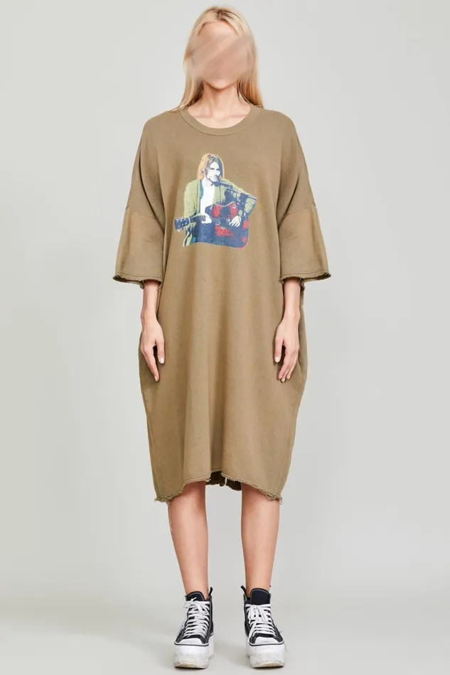 R13 Sale Women ELONGATED TSHIRT DRESS 8211 KURT CONCERT PRINT