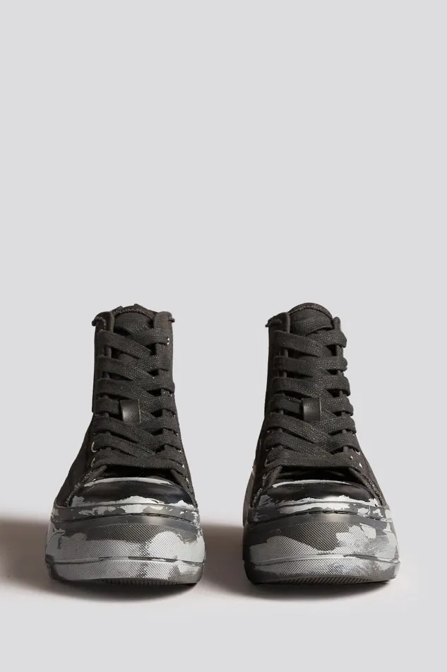 R13 Sale Women KURT HIGH TOP SNEAKERS 8211 SCRATCH PAINT BLACKOUT