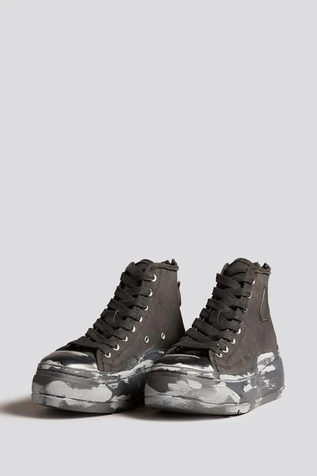 R13 Sale Women KURT HIGH TOP SNEAKERS 8211 SCRATCH PAINT BLACKOUT