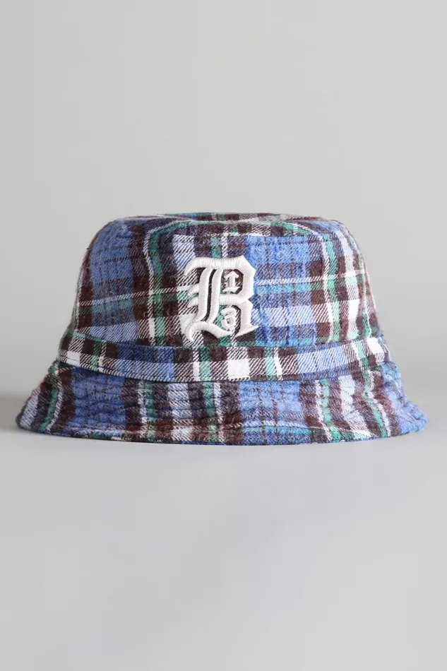 R13 Sale Women LAYERED BUCKET HAT 8211 BLUEGREEN PLAID