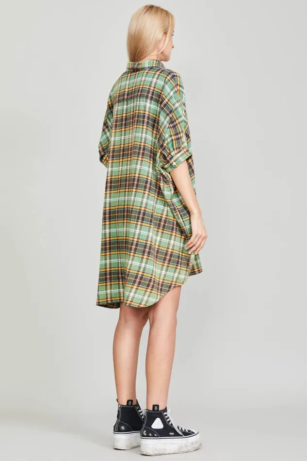 R13 Sale Women OVERSIZED BOXY SHIRTDRESS 8211 GREEN PLAID