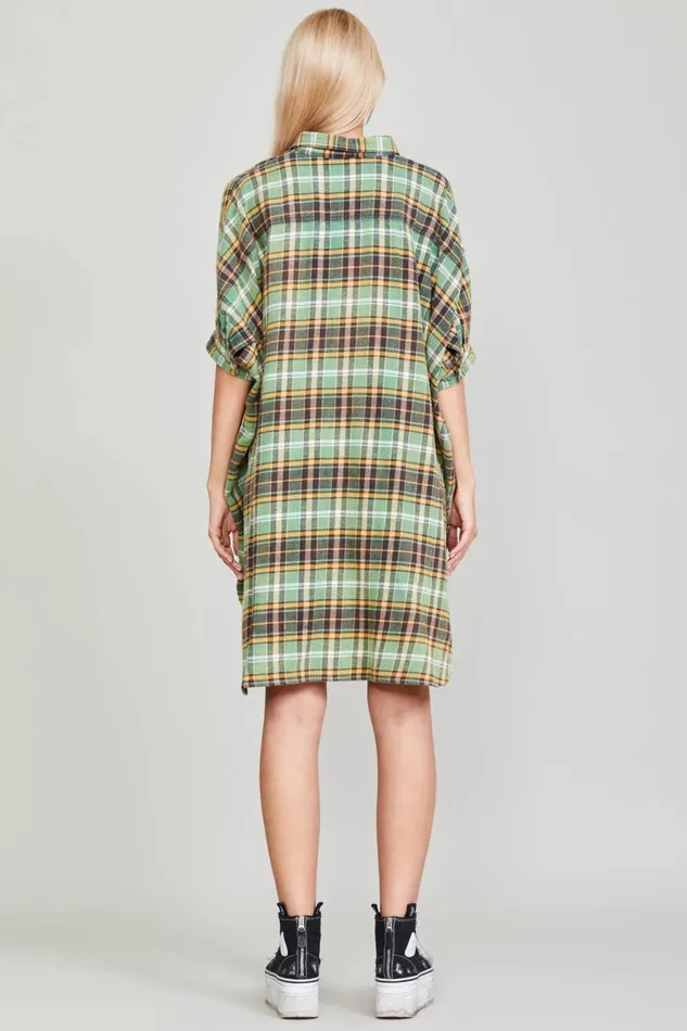 R13 Sale Women OVERSIZED BOXY SHIRTDRESS 8211 GREEN PLAID