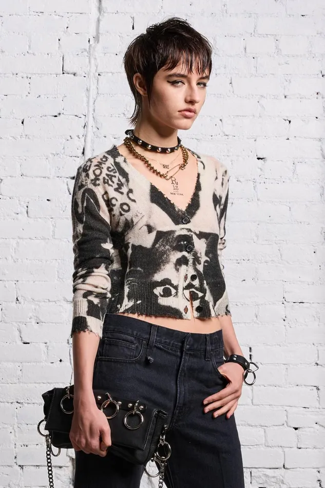 R13 Sale Women PRINTED BABY CARDIGAN 8211 NEWSPAPER