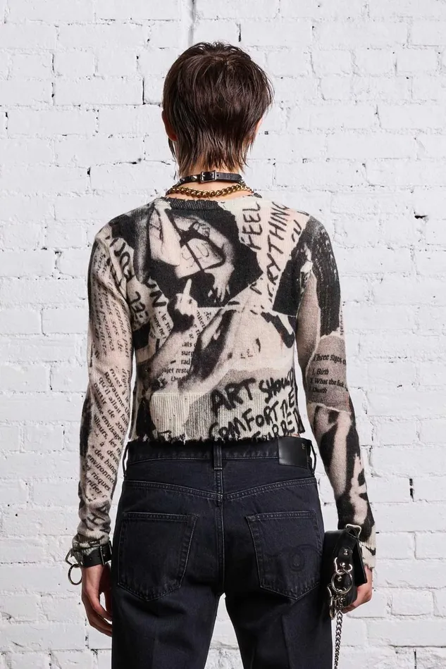 R13 Sale Women PRINTED BABY CARDIGAN 8211 NEWSPAPER