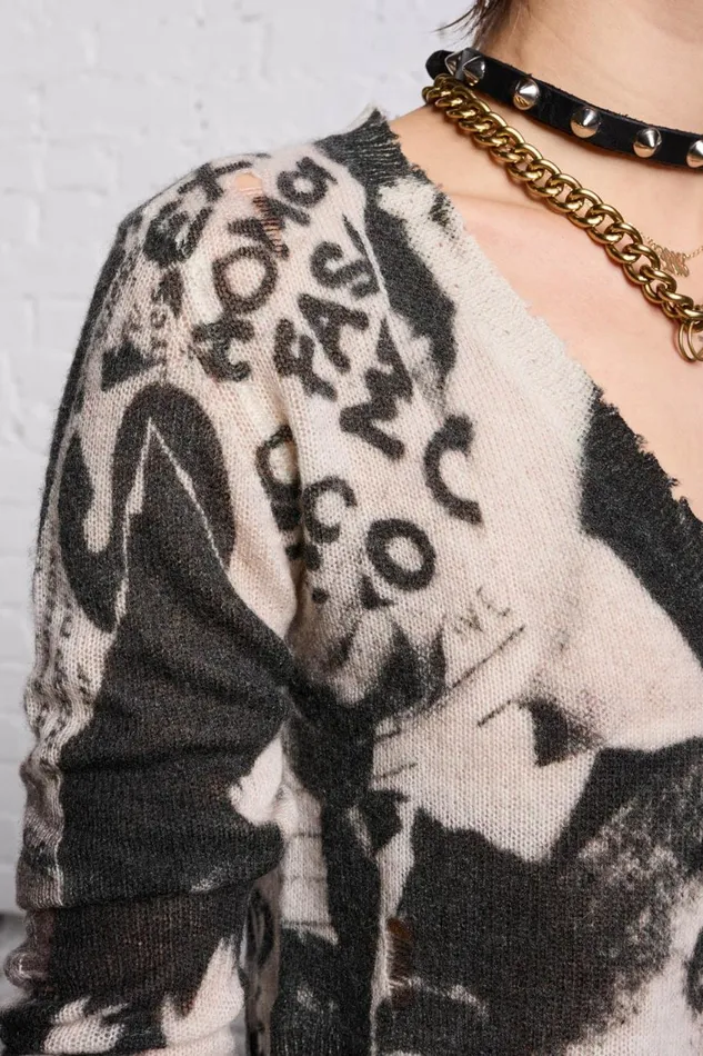 R13 Sale Women PRINTED BABY CARDIGAN 8211 NEWSPAPER