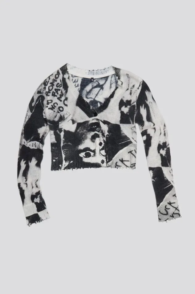 R13 Sale Women PRINTED BABY CARDIGAN 8211 NEWSPAPER